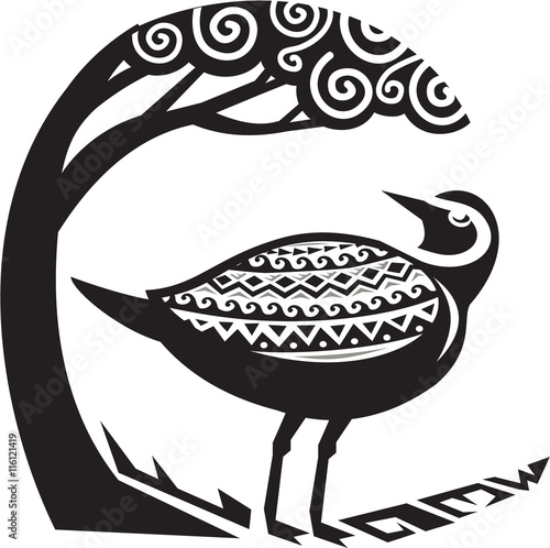 Fototapeta Golden Plover Standing Tree Tribal Art