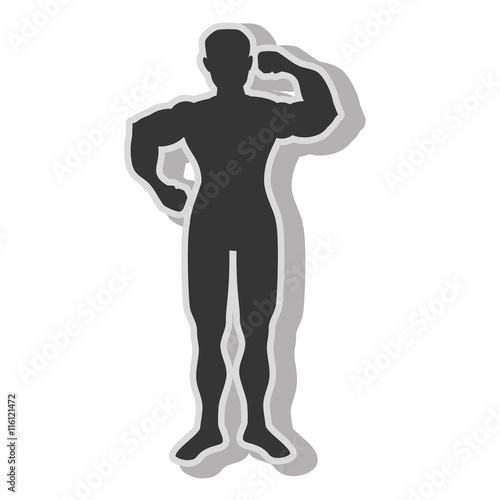 Man bodybuilding muscles , isolated flat icon with black and white colors.