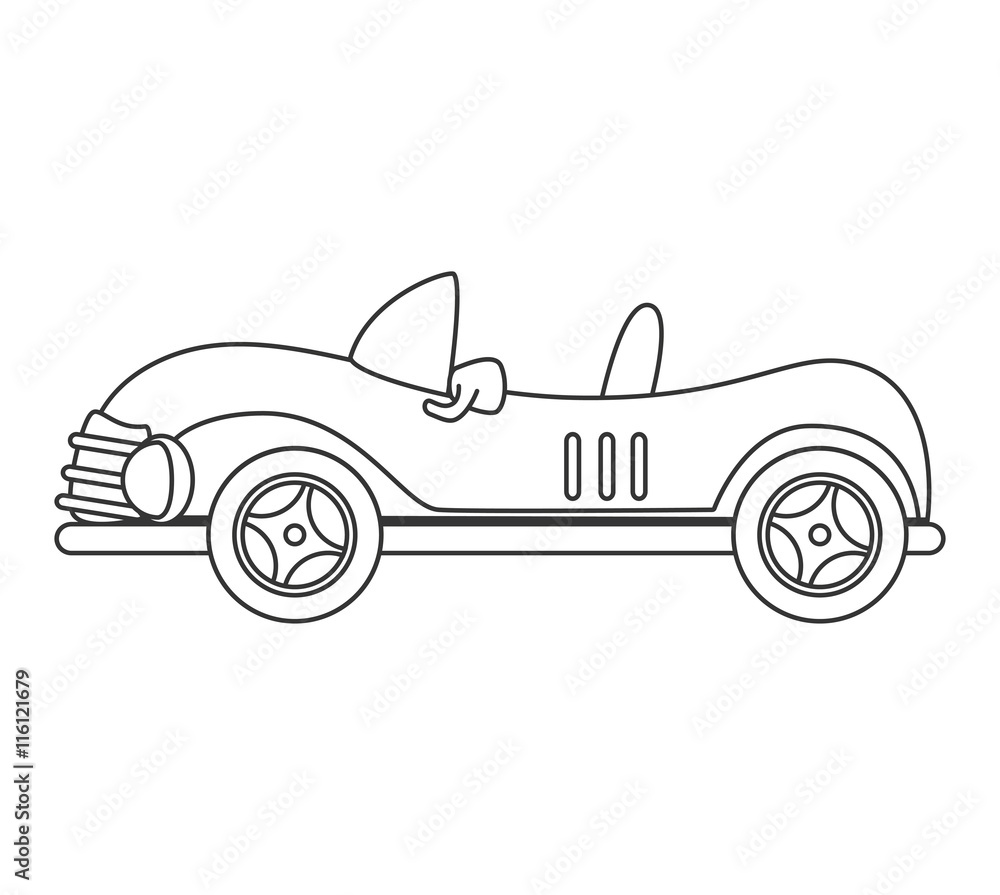 vintage car kid toy ,black and white isolated flat icon