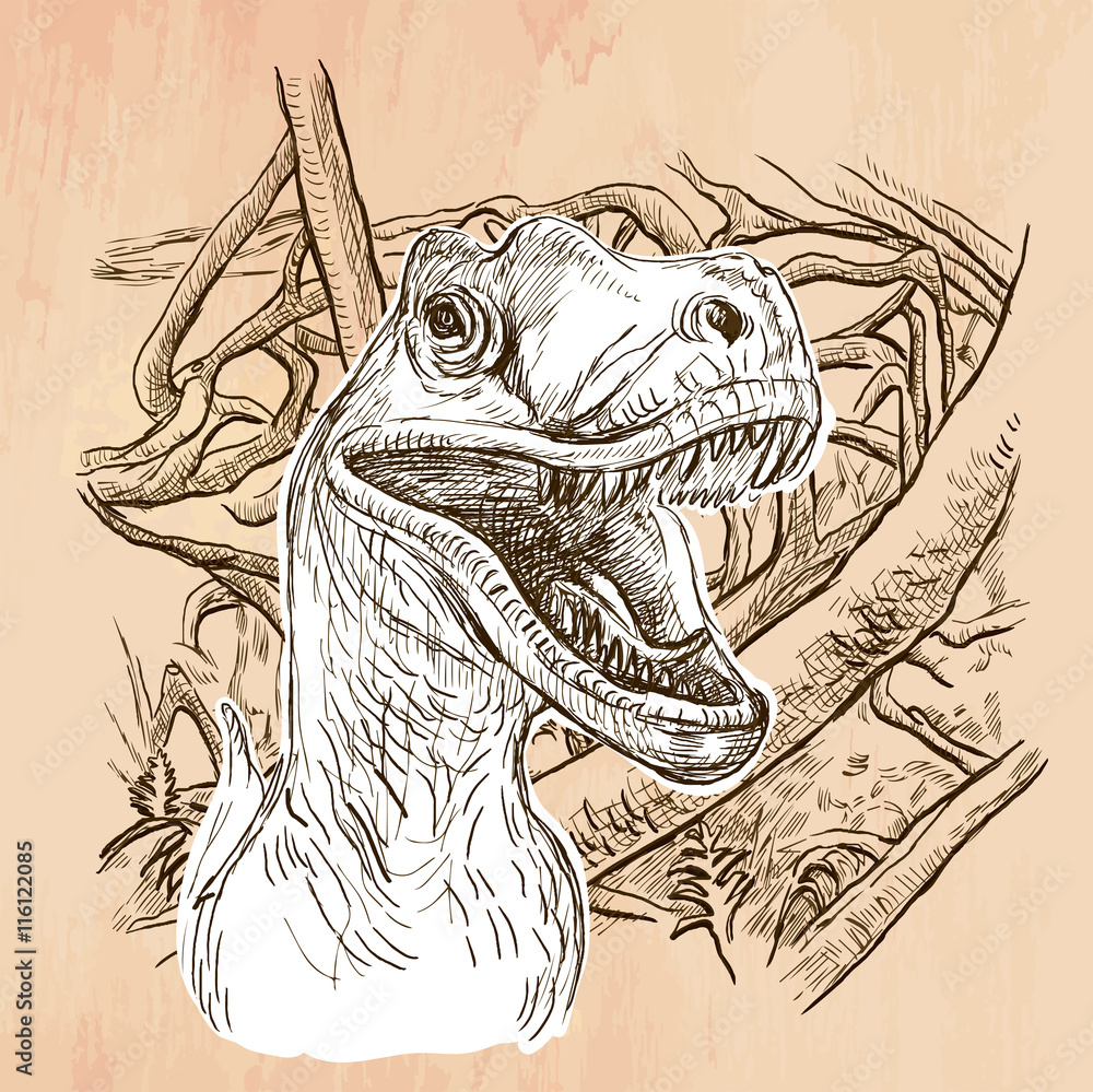 Editable vector hand drawing illustration of Tyranosaurus Rex or T