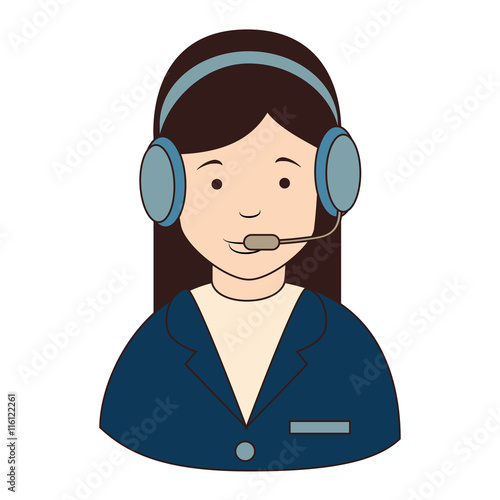 woman callcenter headphones , isolated flat icon design