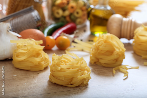 Tagliatelle pasta on a table