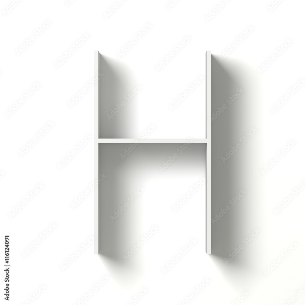 Long shadow font. Letter H. 3D