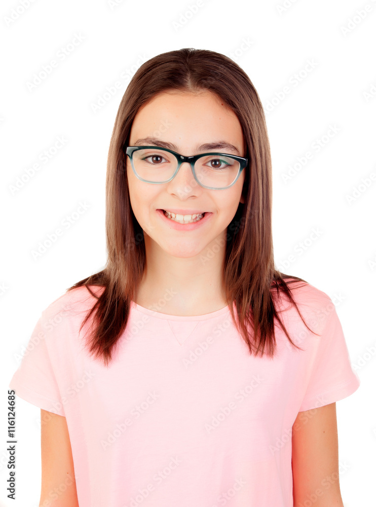 Pretty preteenager girl with glasses