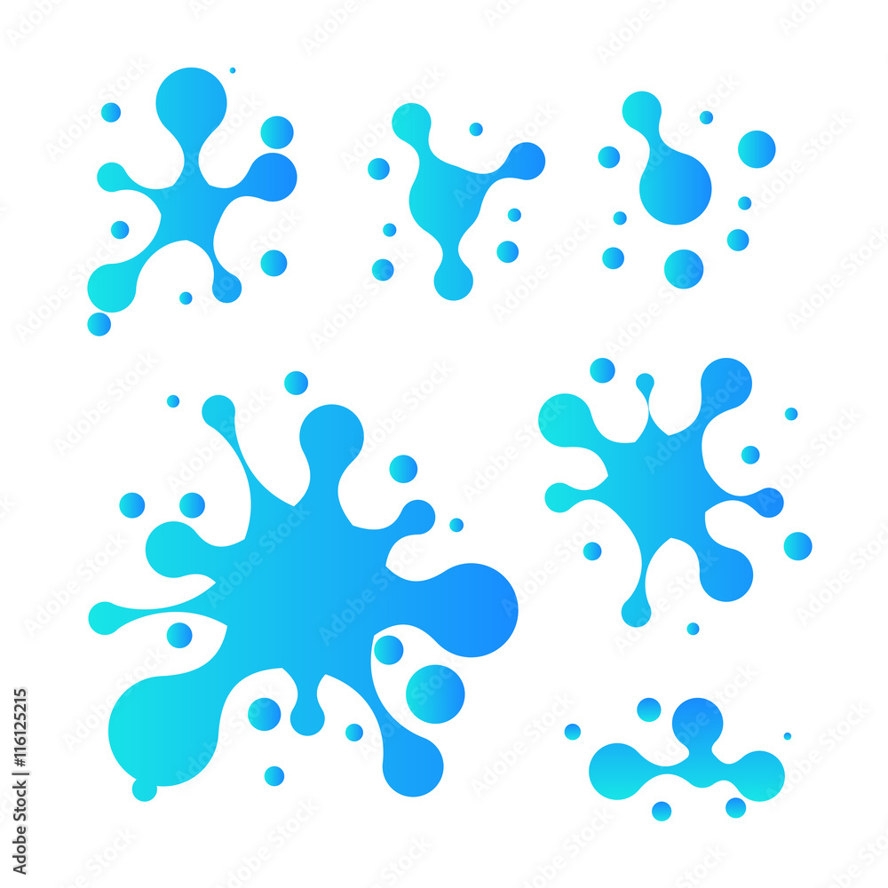 Isolated blue color water drops vector background. Cartoon blots illustration.