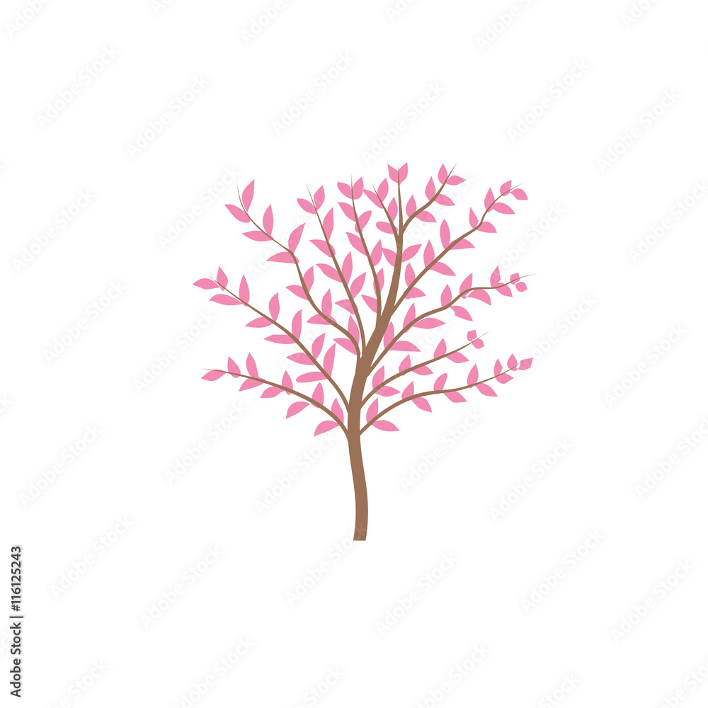 Obraz premium The thin trunk of the tree with leaves vector logo. Forest and park.
