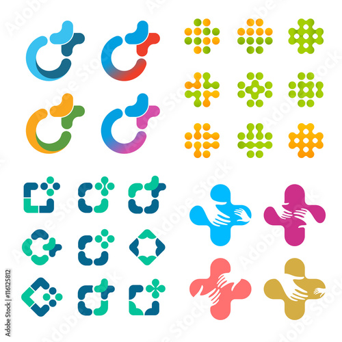 Isolated abstract vector logo set. Medical cross logotypes collection.