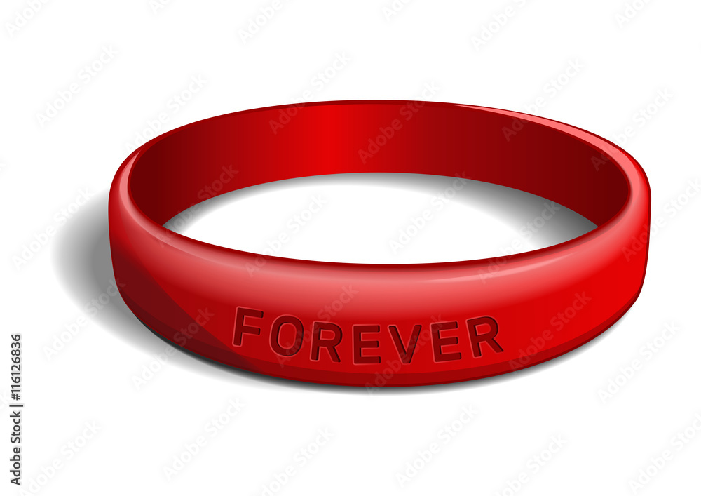Red plastic wristband with the inscription FOREVER. Friendship band
