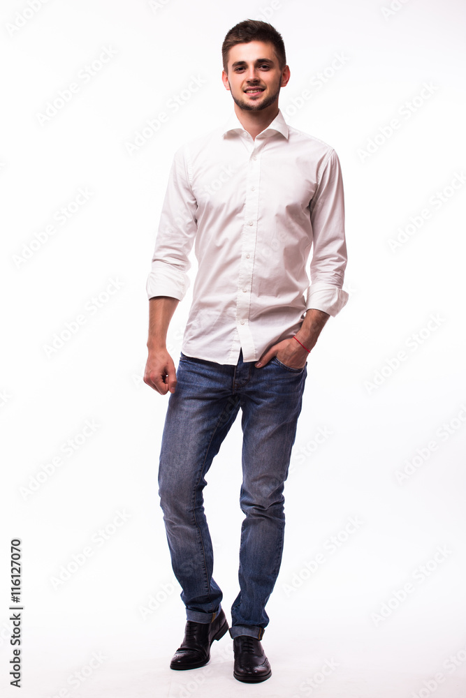 Handsome young businessman standing over white background Handsome young businessman standing over white background