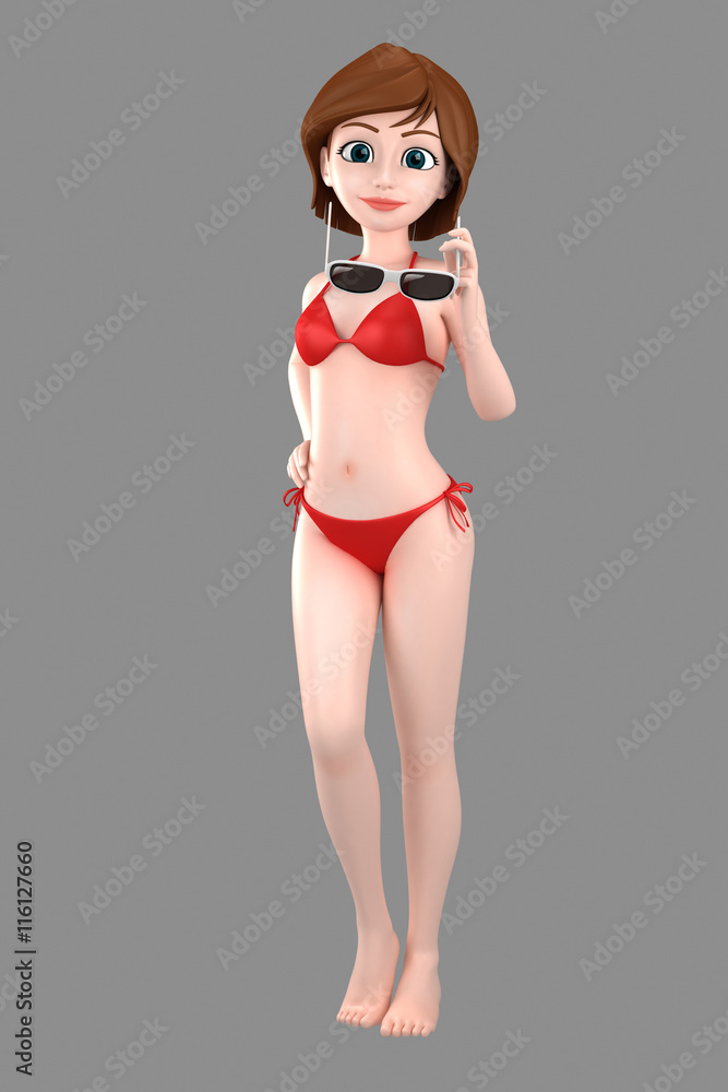 3d illustration of a sexy girl in swimsuit or bikini Stock Illustration |  Adobe Stock