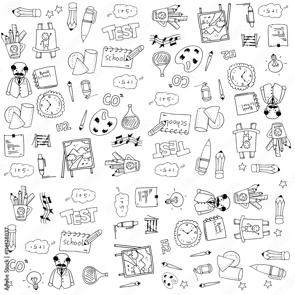 Education tools doodles on white backgrounds