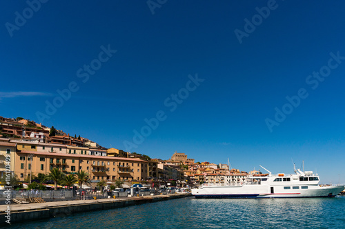 Porto Santo Stefano on Monte Argentario Island  Tuscany coast. Urban Mediterranean coastline of Tyrrhenian Sea  Italy 