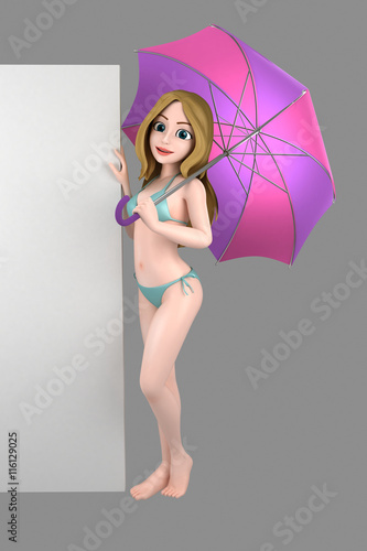 3d illustration of a sexy girl in swimsuit or bikini with blank