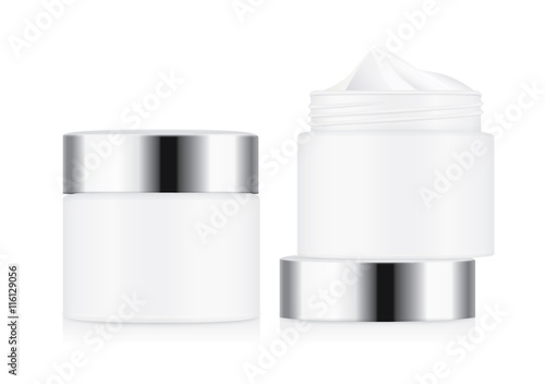 White cream jar with silver lid isolated on white background, Ideal for mock up packaging.
