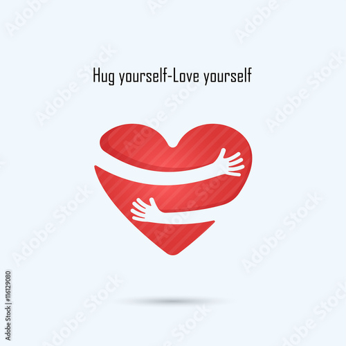 Hug yourself logo.Love yourself logo.Love and Heart Care logo.