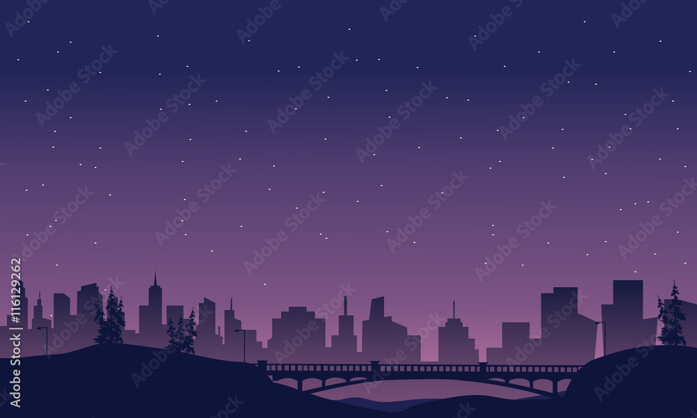 Bridge and city landscape of silhouette