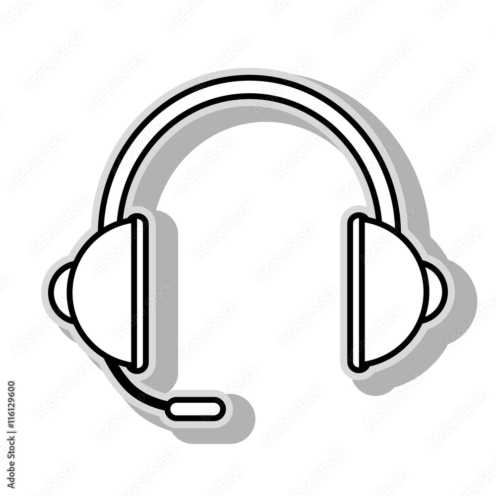 Headsets computer device ,isolated black and white flat icon design Headsets computer device ,isolated black and white flat icon design