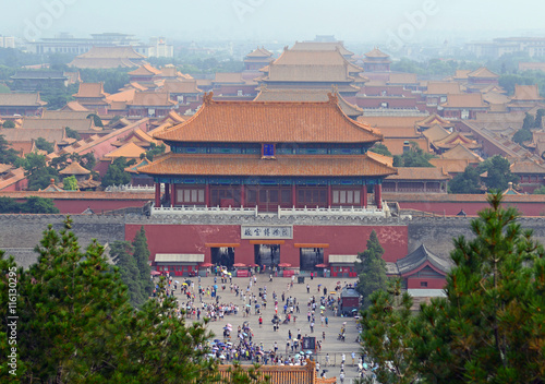 The Forbidden City located behind Tiananmen Square in capital city  Beijing  China.