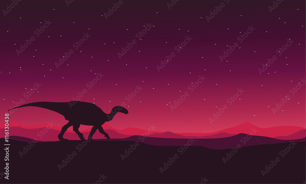 Landscape Iguanodon silhouettes vector