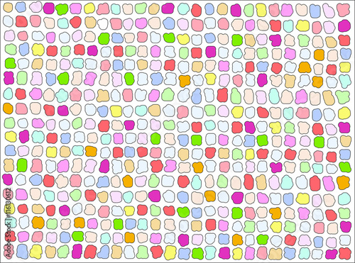 Mosaico de pipocas coloridas em fundo branco