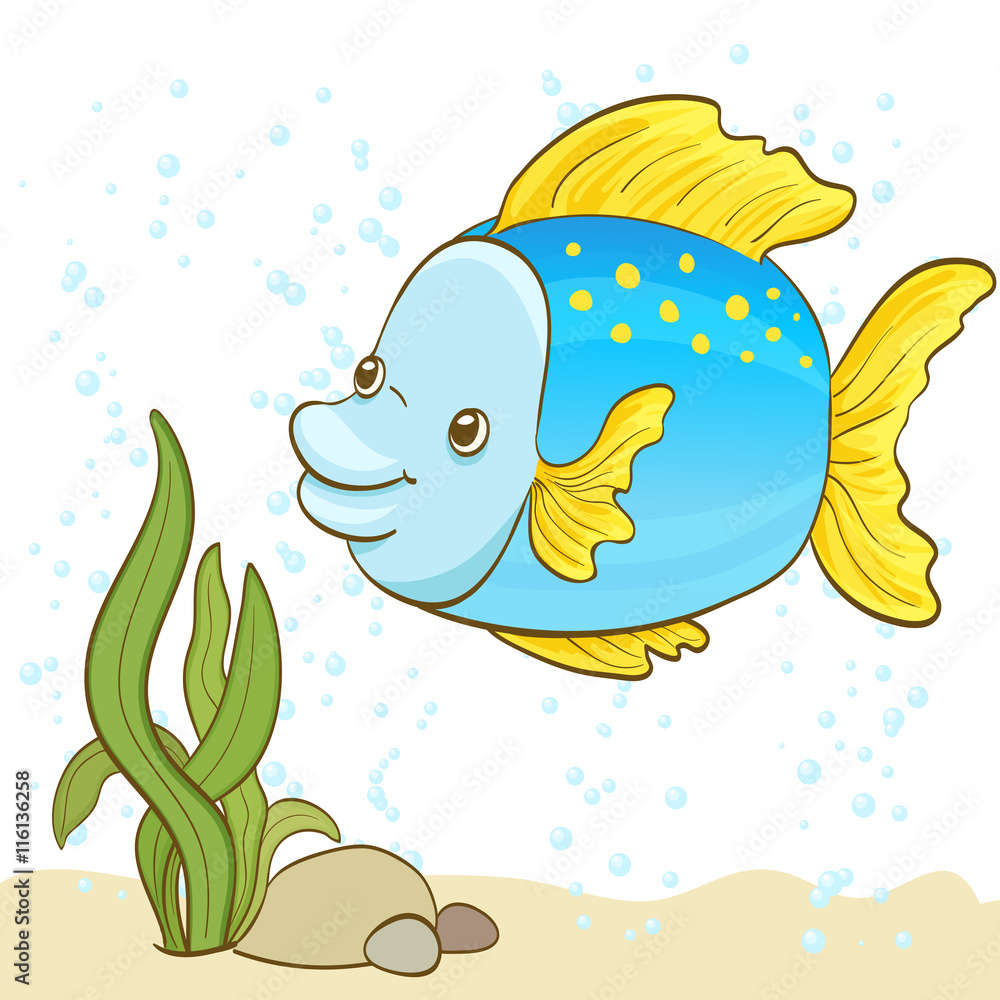 cartoon fish and bubbles in the water. vector illustration Stock Vector |  Adobe Stock