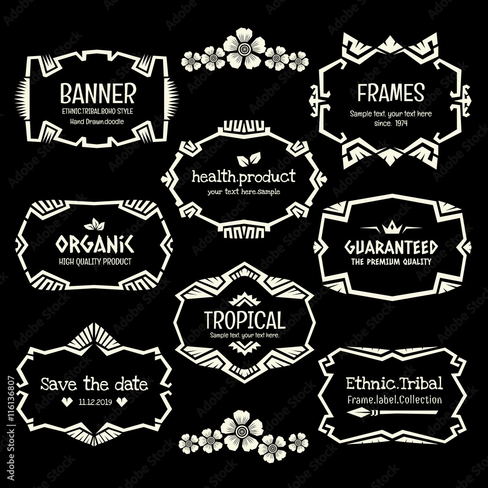 Doodle vector frame collection in monochrome background
