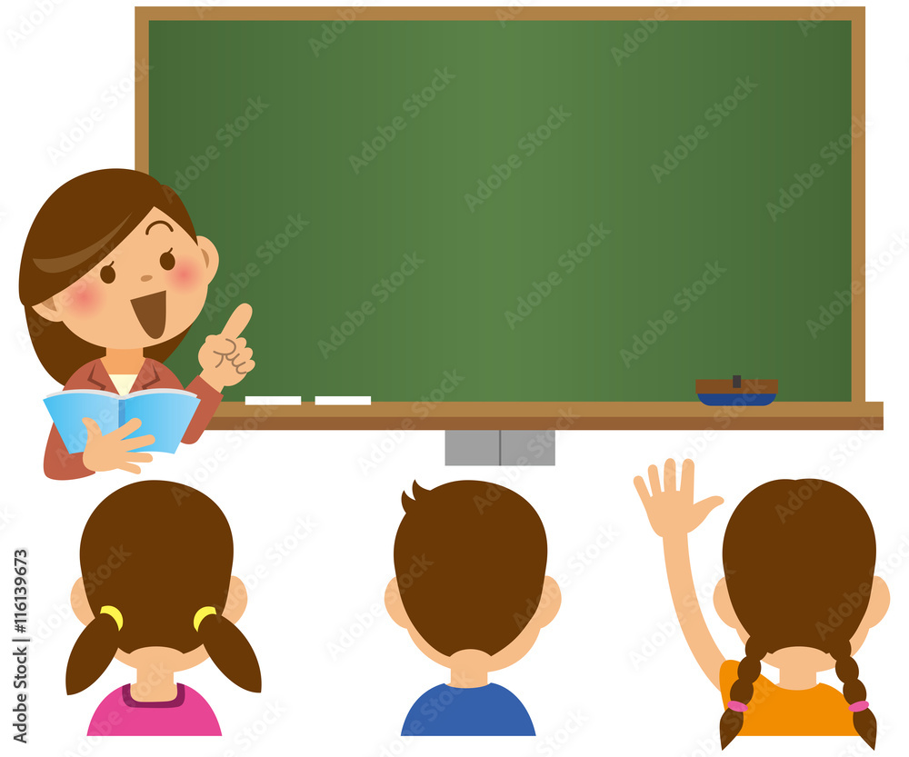 黒板の前で指を指している女性教師と生徒のイメージイラスト Stock Vector Adobe Stock