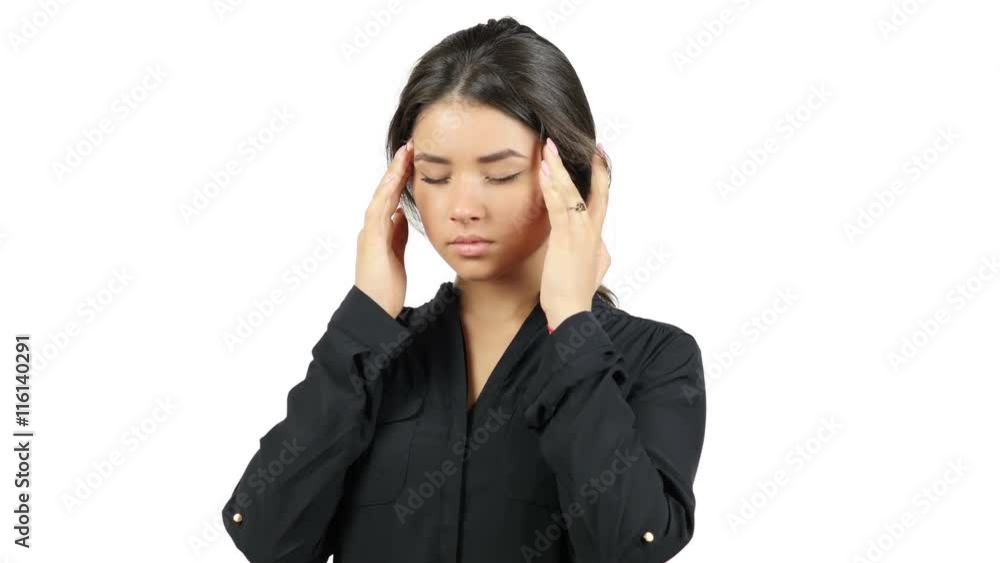 Portrait of Girl touching her head, isolated on white. headache and Temperature Portrait of Girl touching her head, isolated on white. headache and Temperature