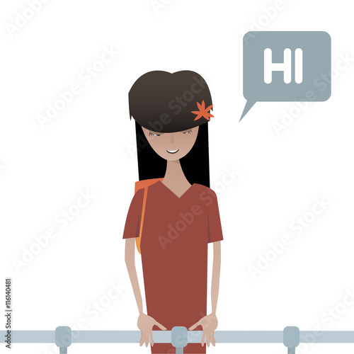 Cartoon beautiful asian woman with bag isolated over white vecto