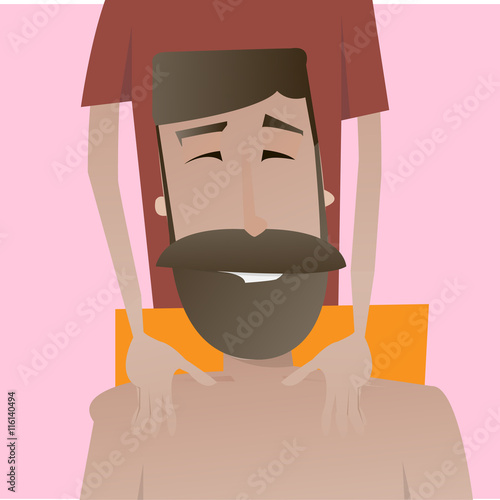Cartoon happy beard man character vector illustration. Relax mas