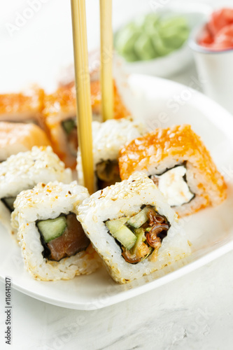 Assorted sushi and rolls