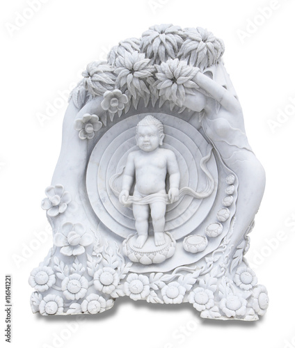 Marble statue of the little buddha isolated on white background