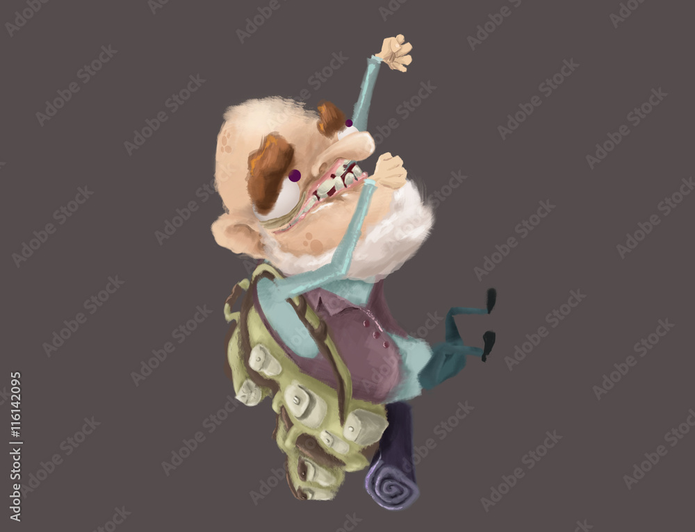 Old man, Funny, Character, Cartoon, Grandfather, Tourist