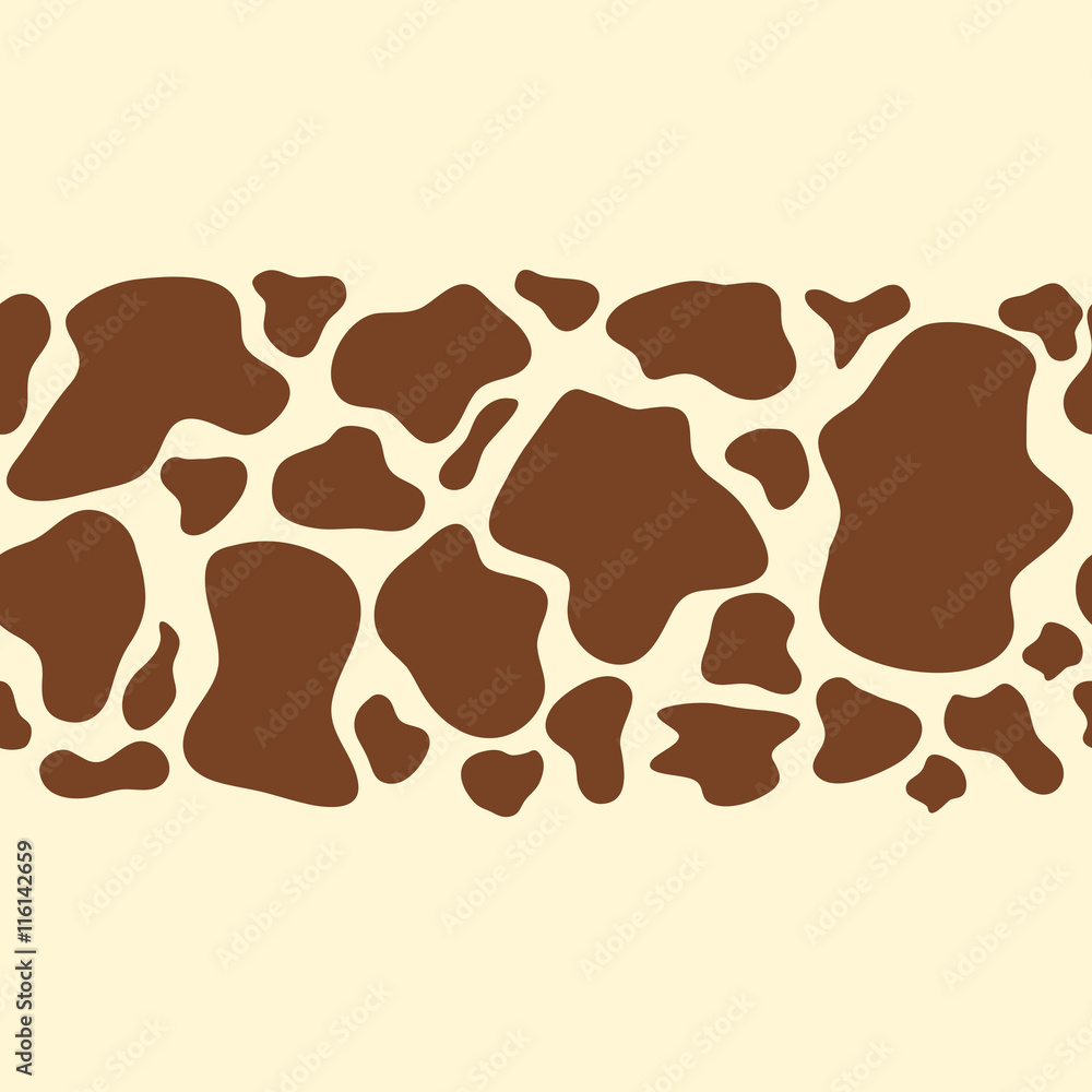 Seamless brown cow spots horizontal border on the beige background