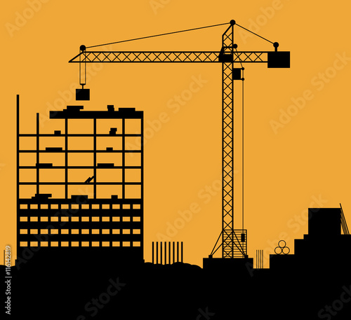 Construction site with buildings and cranes