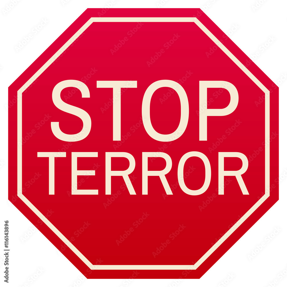 stop terror red and white symbol, isolated on white background stop terror red and white symbol, isolated on white background