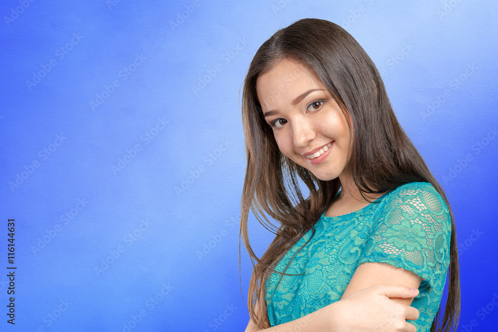 Casual mixed-race Asian Caucasian woman smiling looking happy Casual mixed-race Asian Caucasian woman smiling looking happy
