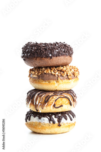 various donuts on white background