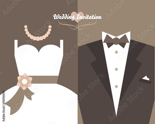 Wedding invitation with bride dress and wedding suit