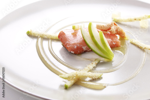 Fotografie Molecular modern cuisine red fish