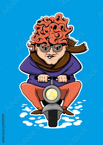 Crazy Grandma on Scooter Illustration