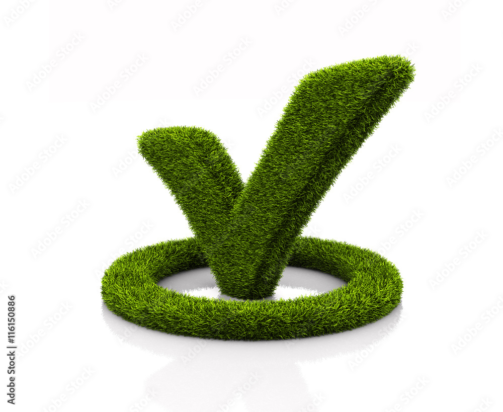 Green Grassed Check Mark Symbol In The Circle On White Green Grassed Check Mark Symbol In The Circle On White