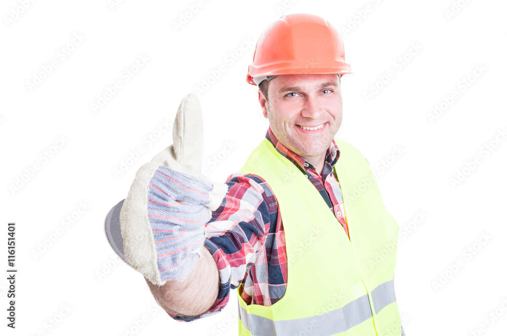 Successful builder smiling and showing thumb up