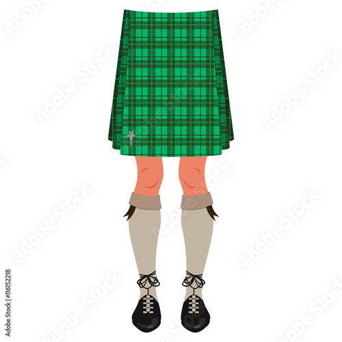 Male legs in kilt isolated on white, scottish national costume