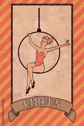 Vintage circus illustration, acrobat girl