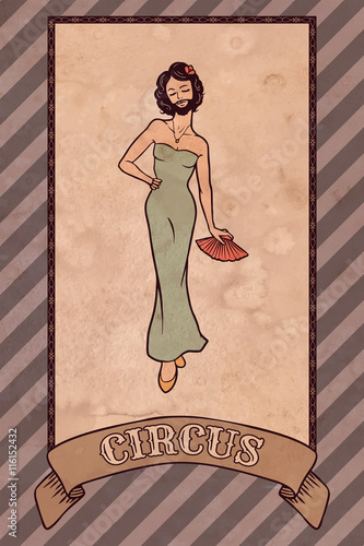 Vintage circus illustration, the bearded lady