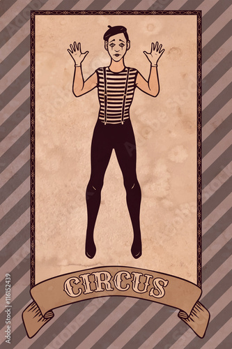 Vintage circus illustration, mime