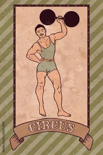 Vintage circus illustration, strong man