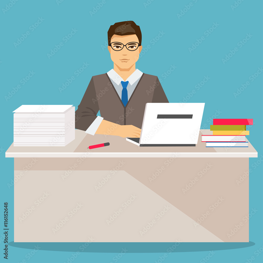 Businessman in office. Vector illustration, flat design Businessman in office. Vector illustration, flat design