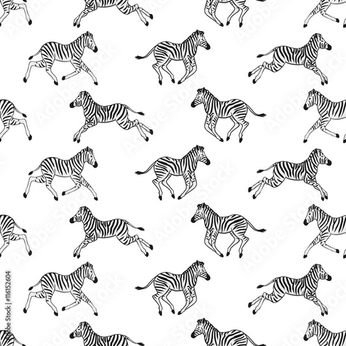 Seamless pattern with running zebras